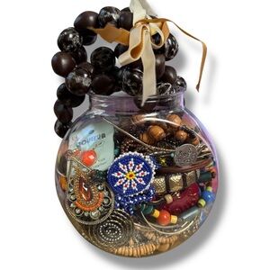 Assorted mystery jewelry jar Colorful Beaded western boho brown blue red silver